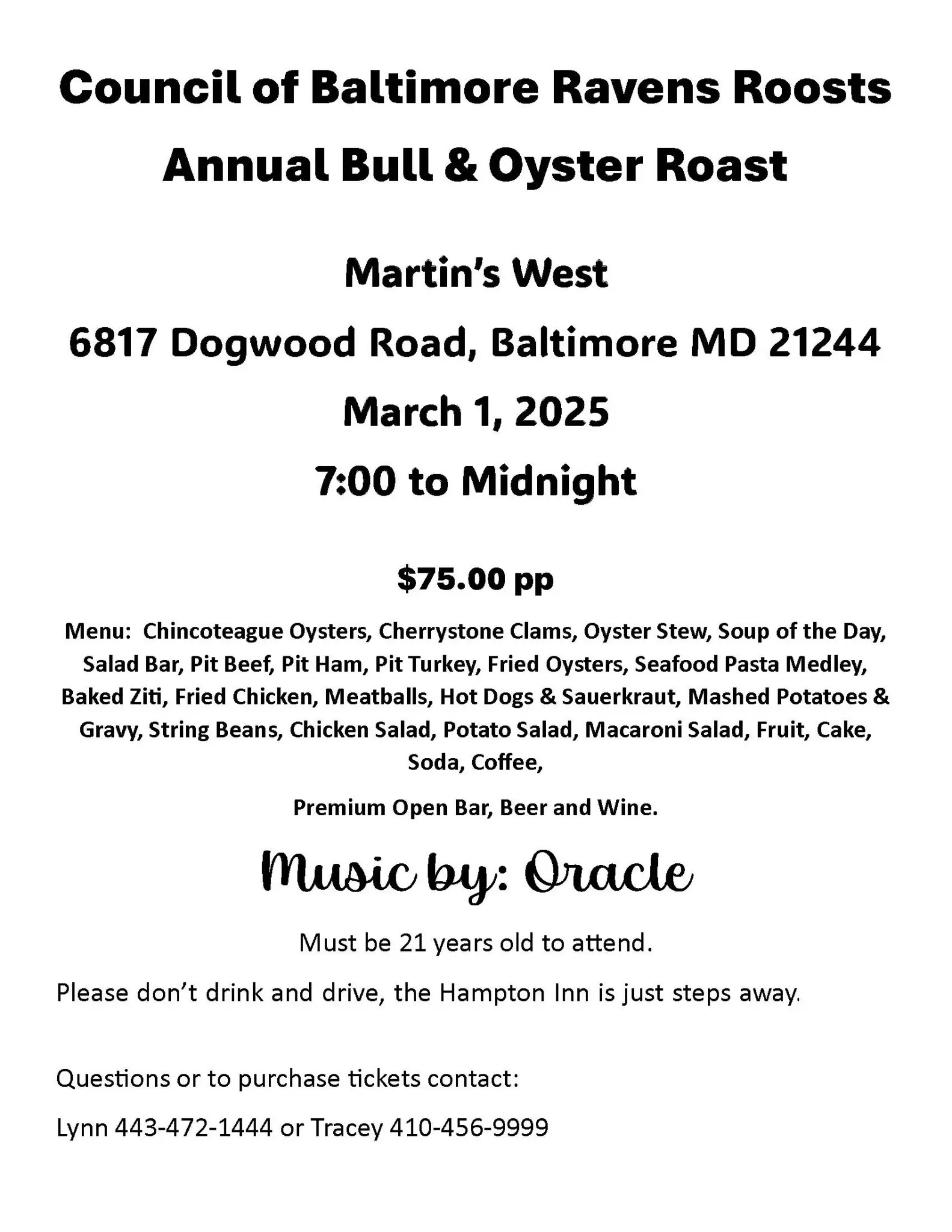 ravens roost baltimore bull and oyster roast february 2023 westminster md martins west